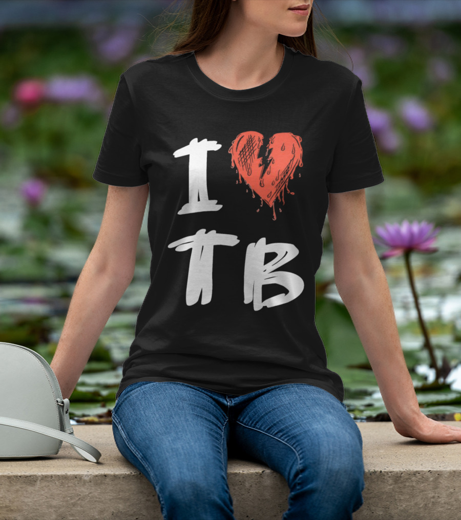 I Love TB Heart Icon With Dripping Red And Black Details Tragedy Boiz T-Shirt