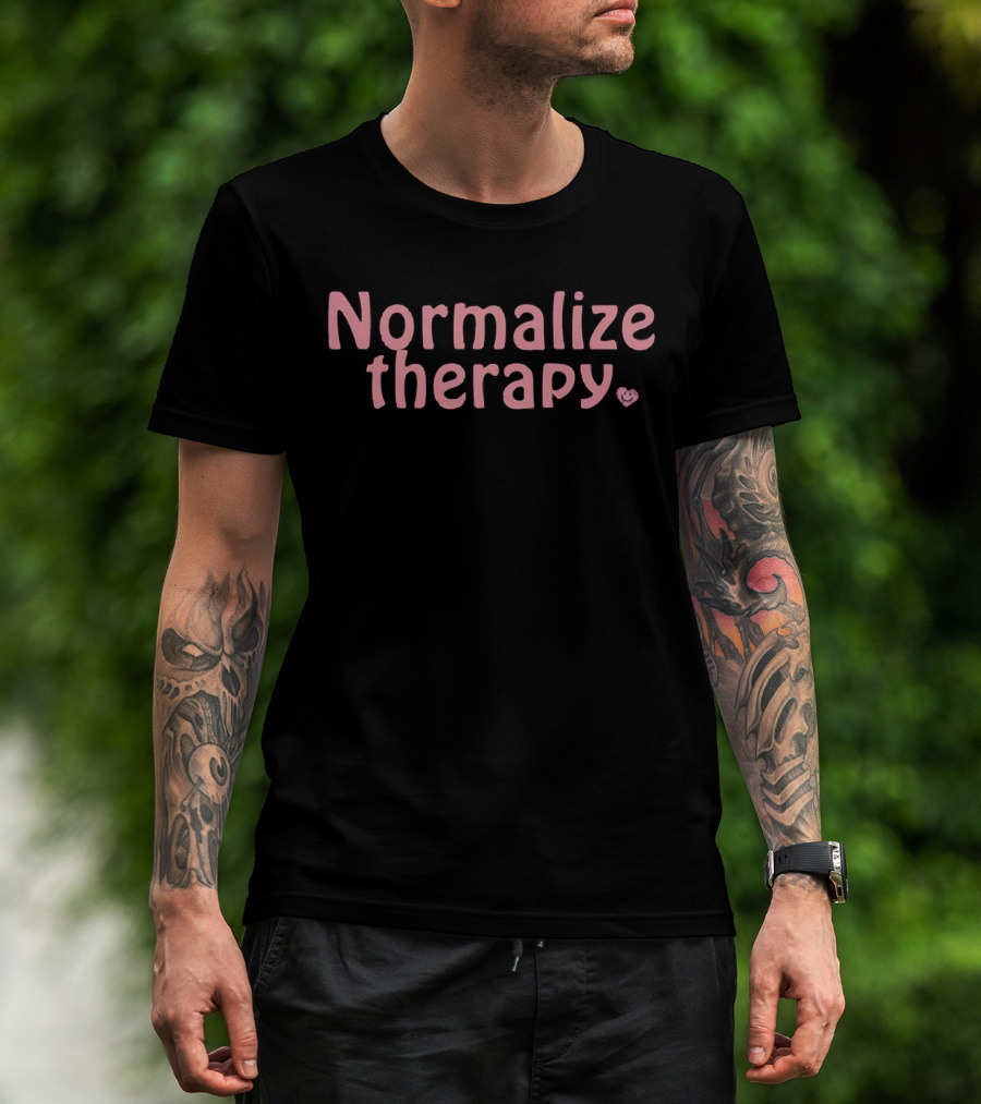 Normalize Therapy With Pink Text And Smiley Face T-Shirt