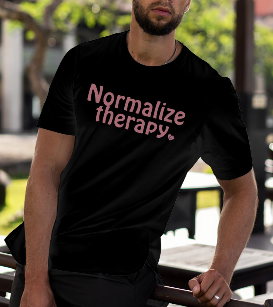 Normalize Therapy With Pink Text And Smiley Face T-Shirt
