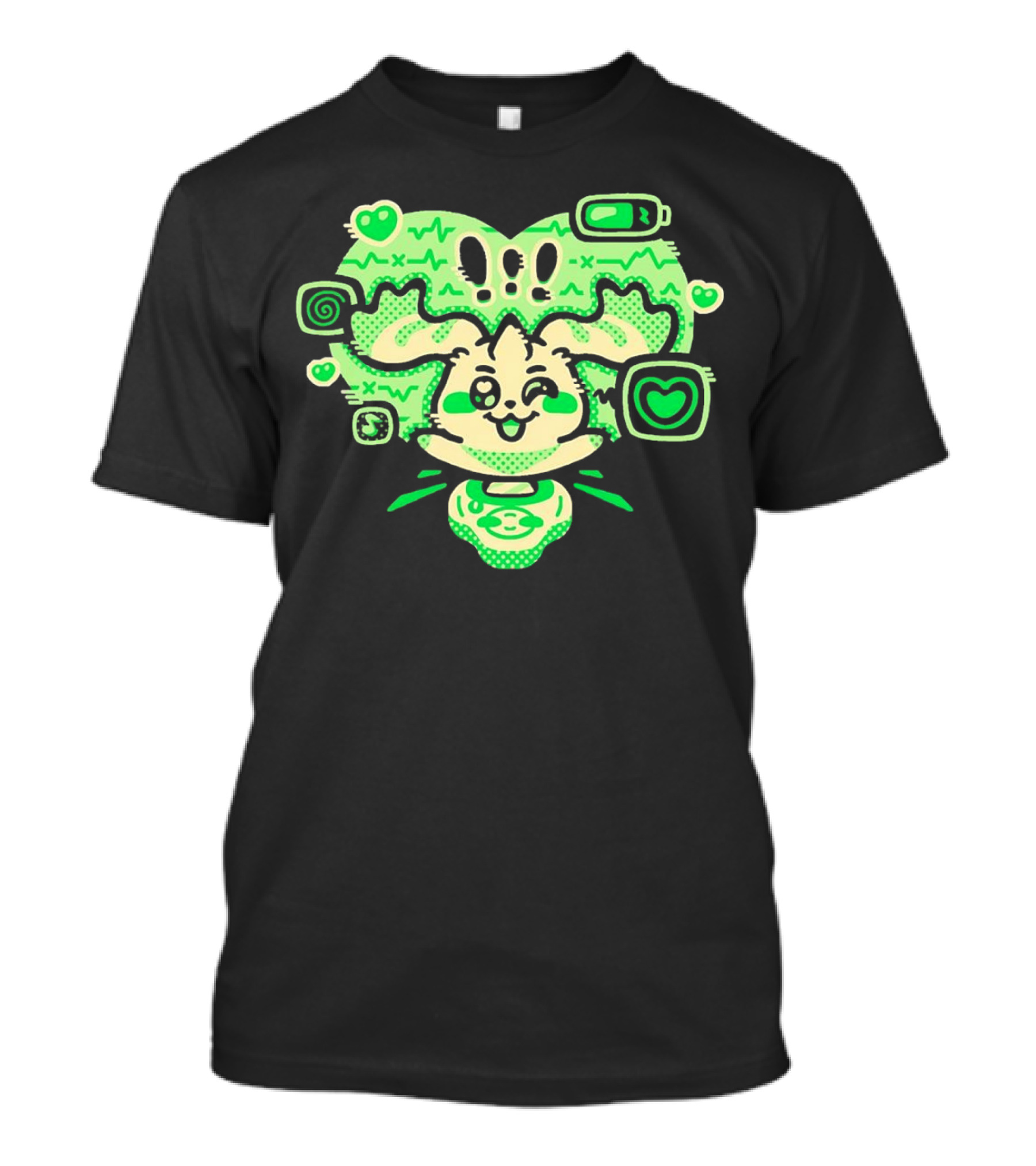 Terriermon Digimon Iconic Green Heartbeat Motif With Digital Symbols T-Shirt