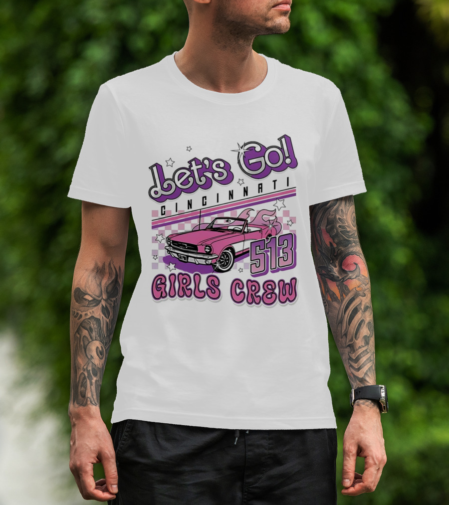Let's Go Cincinnati Girls Crew 513 Pink Car T-Shirt