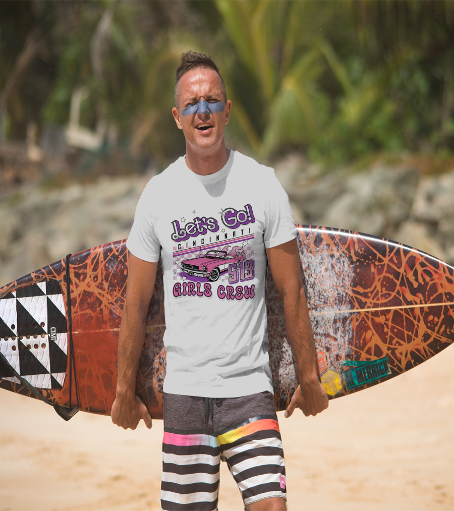 Let's Go Cincinnati Girls Crew 513 Pink Car T-Shirt