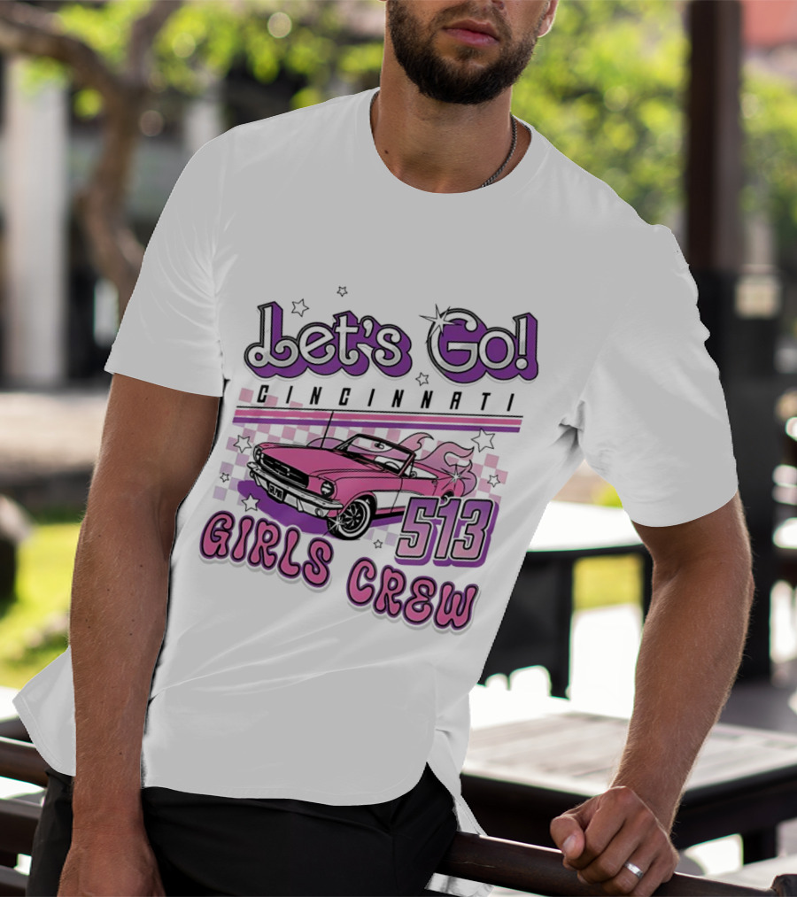 Let's Go Cincinnati Girls Crew 513 Pink Car T-Shirt