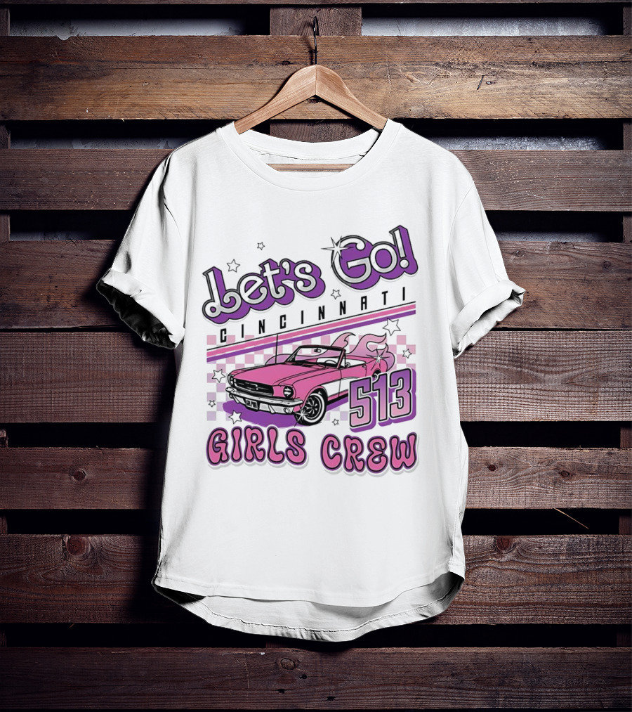 Let's Go Cincinnati Girls Crew 513 Pink Car T-Shirt