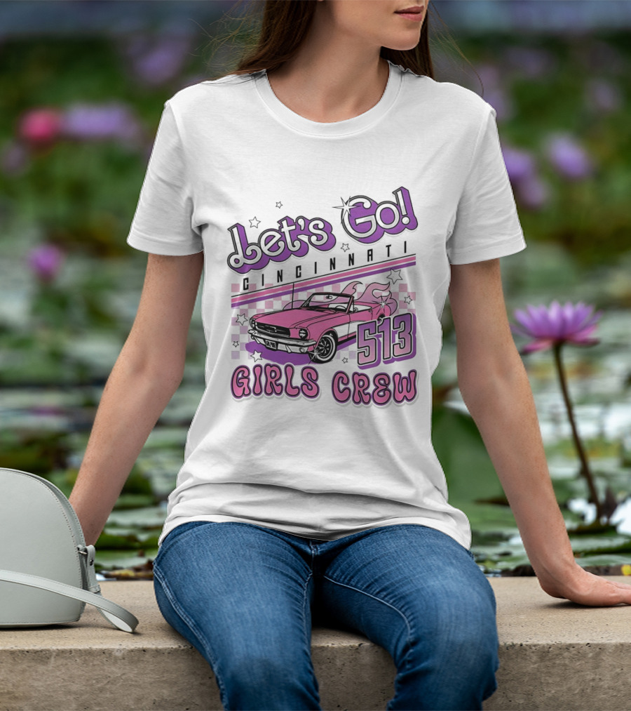Let's Go Cincinnati Girls Crew 513 Pink Car T-Shirt
