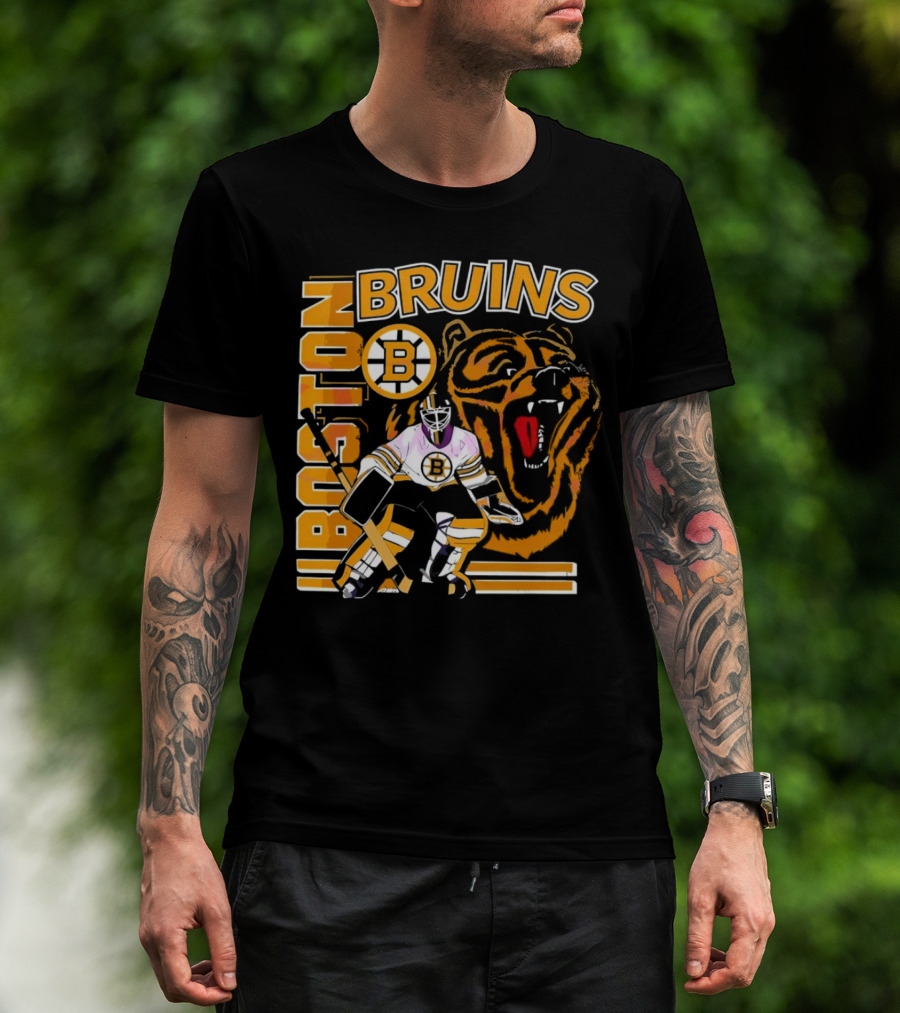 Boston Bruins Hockey Goalie With Bear And Iconic T-Shirt