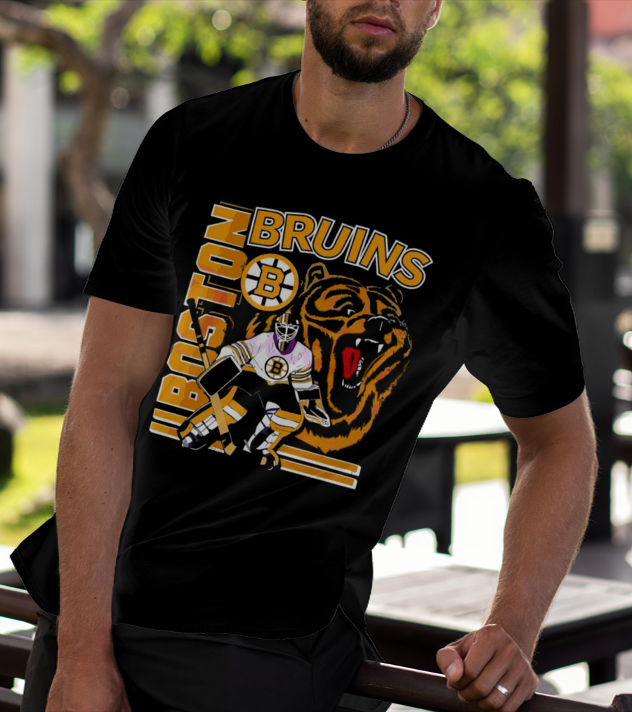 Boston Bruins Hockey Goalie With Bear And Iconic T-Shirt