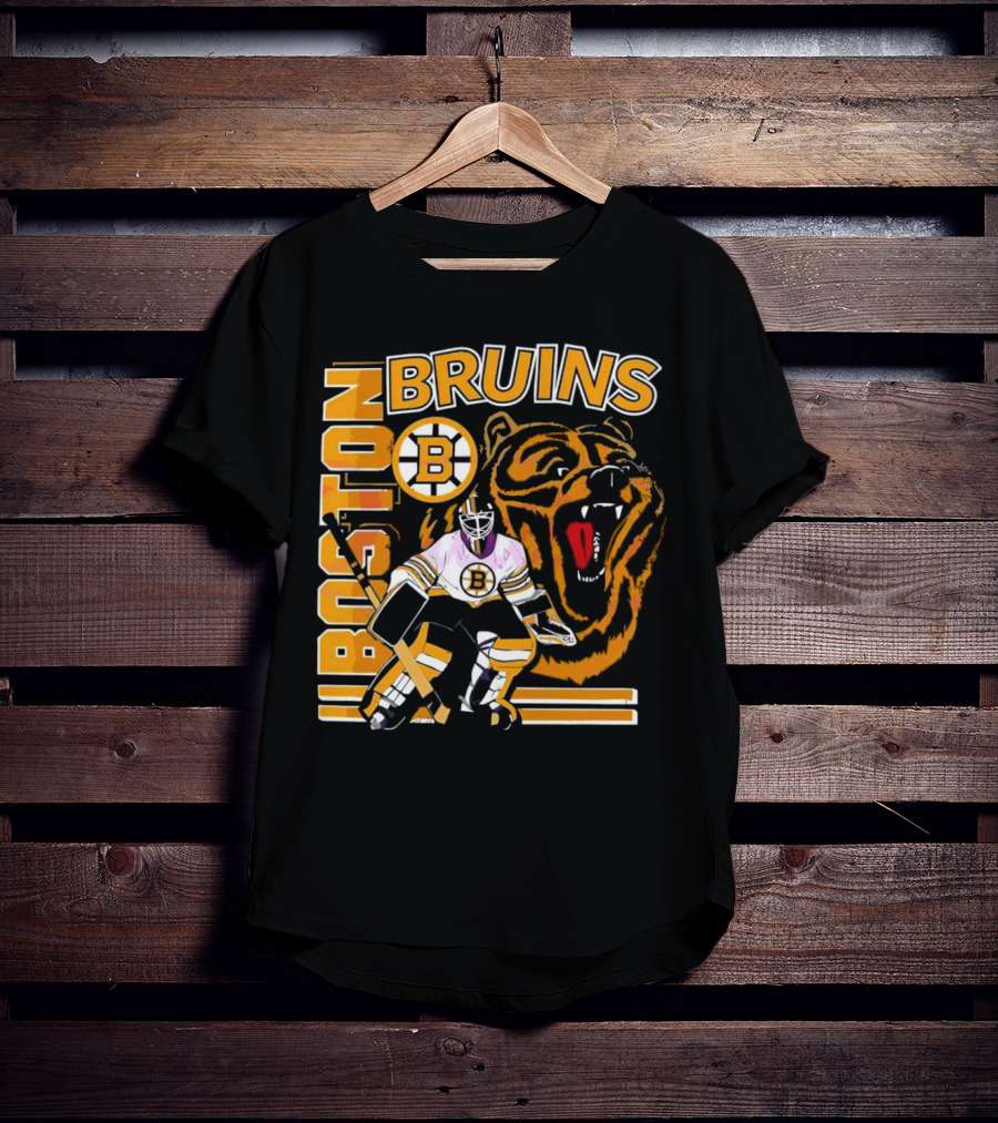 Boston Bruins Hockey Goalie With Bear And Iconic T-Shirt