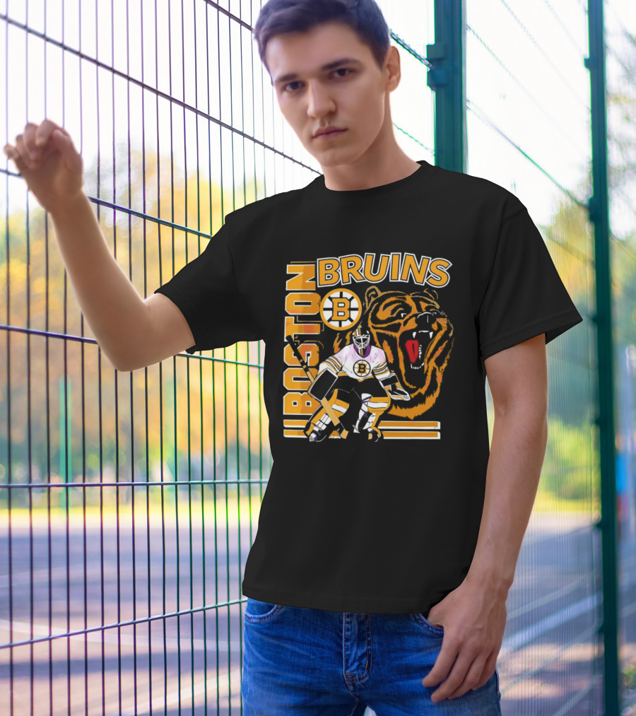 Boston Bruins Hockey Goalie With Bear And Iconic T-Shirt