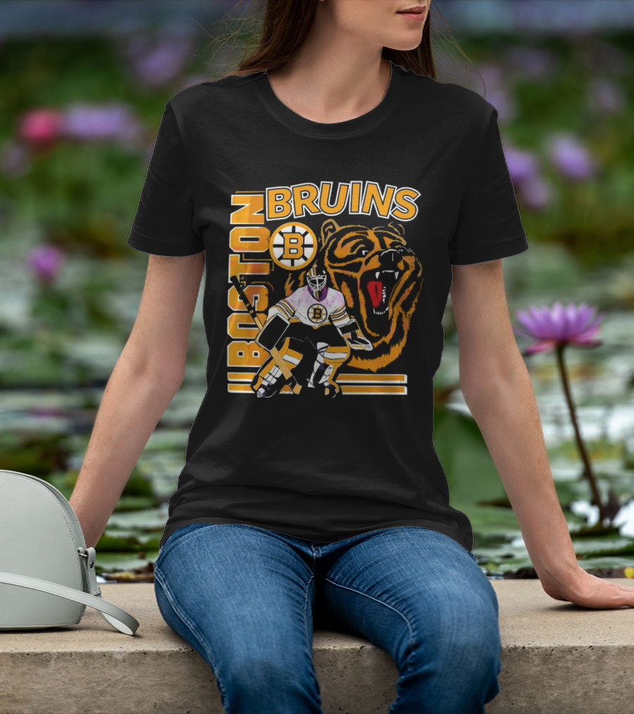 Boston Bruins Hockey Goalie With Bear And Iconic T-Shirt