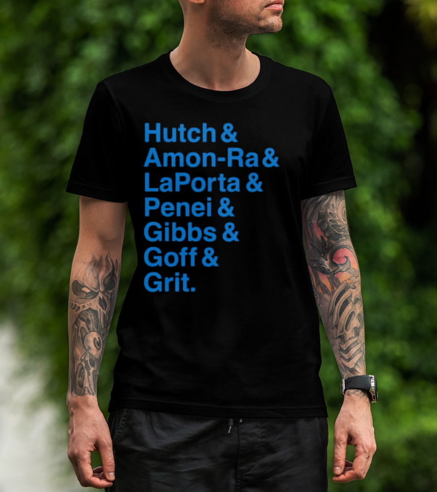 Hutch And Amon-ra And Laporta And Penei And Gibbs And Goff And Grit Detroit Lions NFL Players T-Shirt