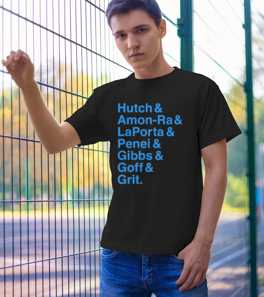 Hutch And Amon-ra And Laporta And Penei And Gibbs And Goff And Grit Detroit Lions NFL Players T-Shirt