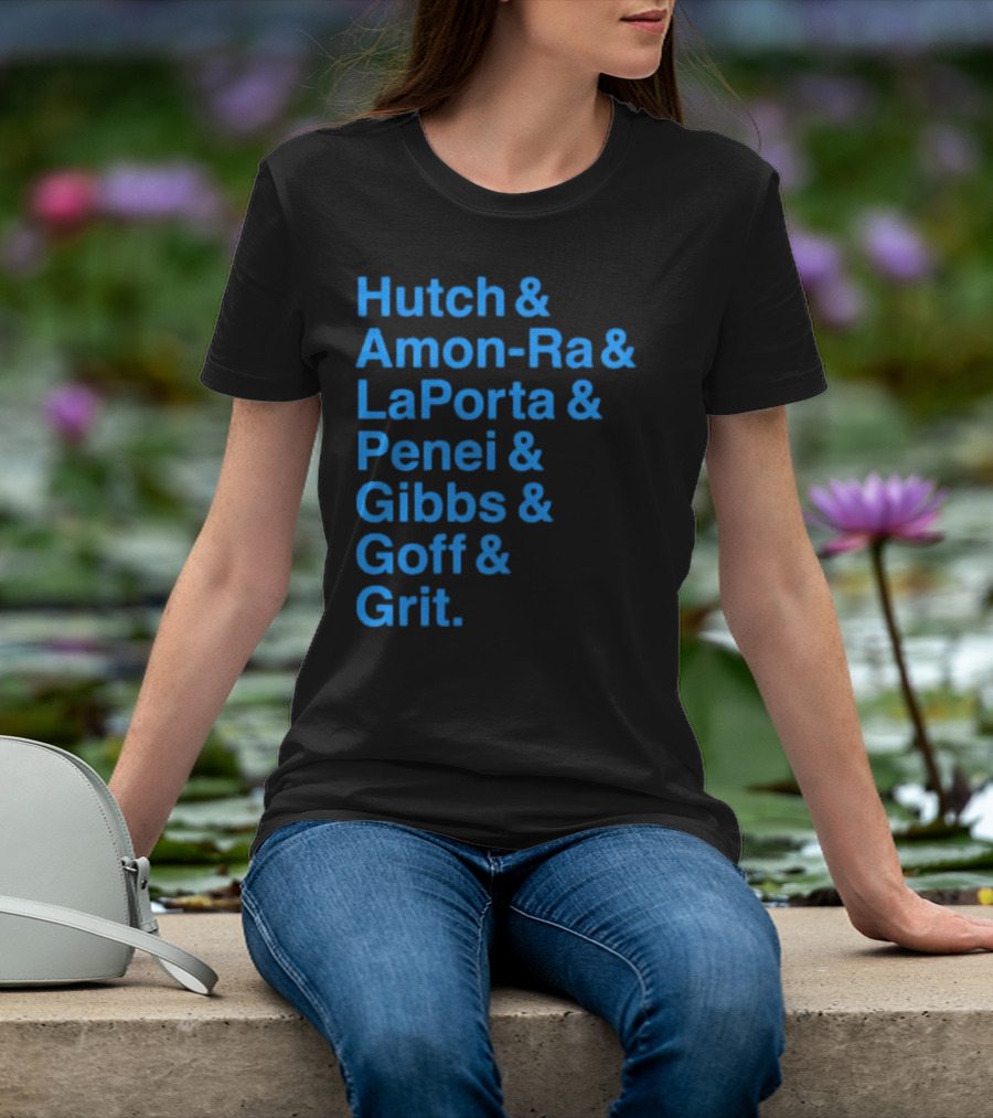 Hutch And Amon-ra And Laporta And Penei And Gibbs And Goff And Grit Detroit Lions NFL Players T-Shirt