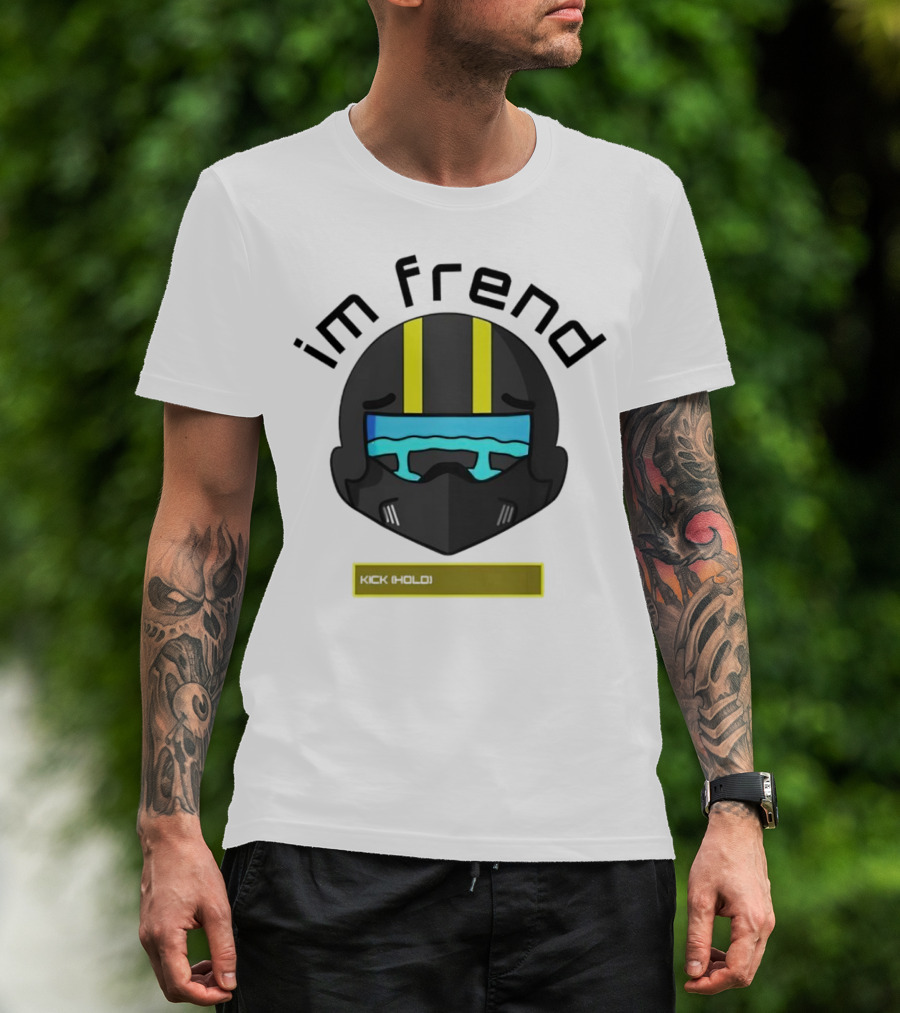 Im Frend Kick Hold Black Helmet Yellow Stripes Blue Visor T-Shirt