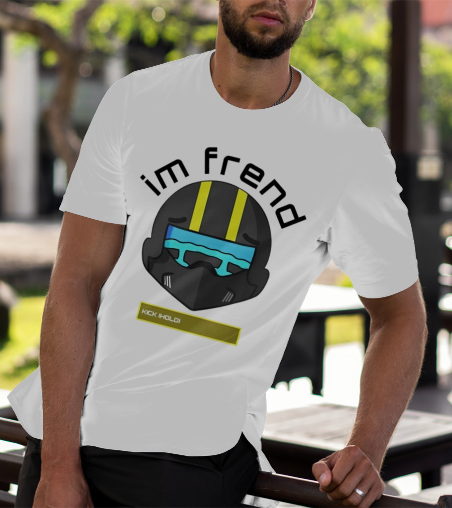 Im Frend Kick Hold Black Helmet Yellow Stripes Blue Visor T-Shirt