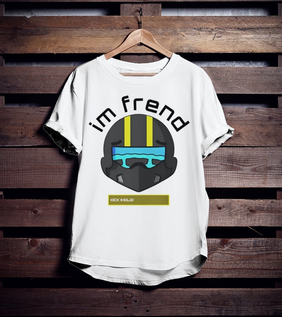 Im Frend Kick Hold Black Helmet Yellow Stripes Blue Visor T-Shirt