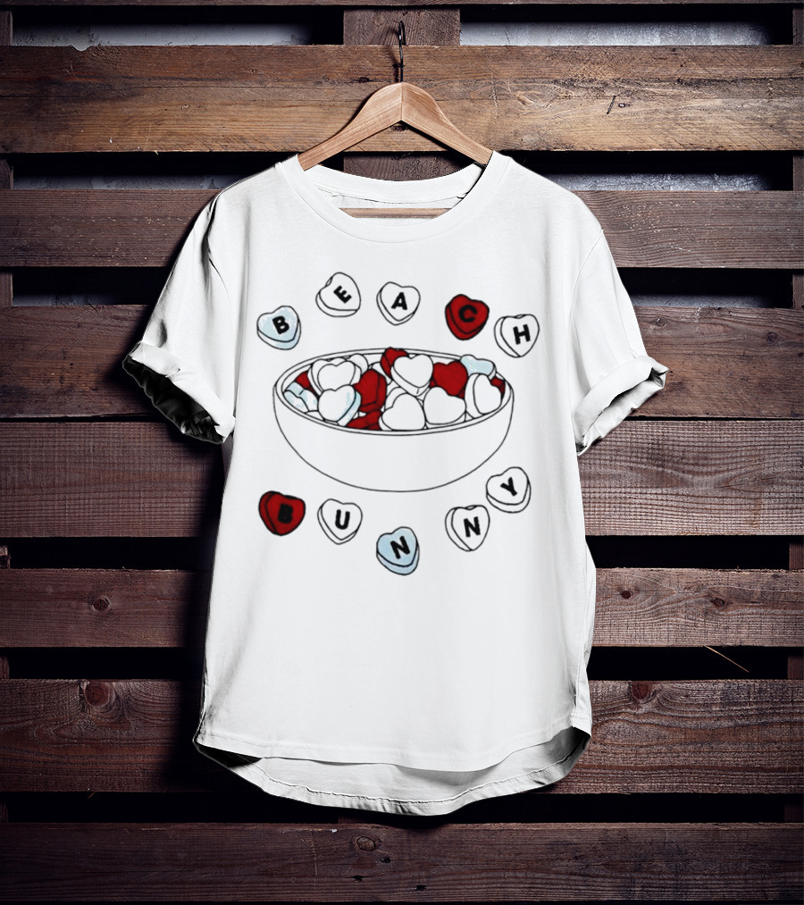 BEACH Bunny Heart Bowl With Red And Black Hearts T-Shirt