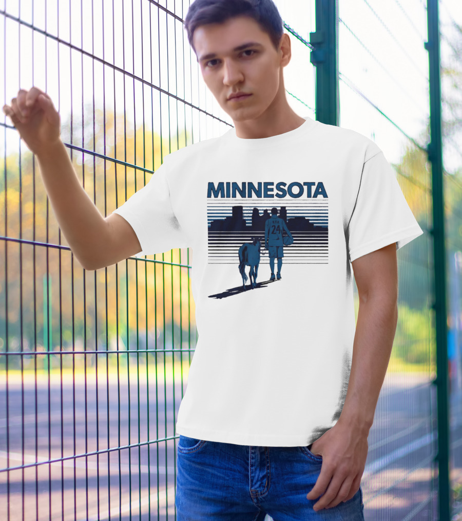 Minnesota Basketball 24 Bring Ya Ass Player And Dog With City Skyline T-Shirt