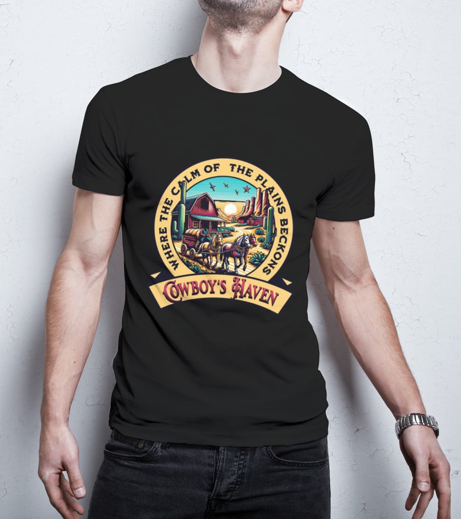 Where The Calm Of The Plains Beckons Cowboy's Haven T-Shirt