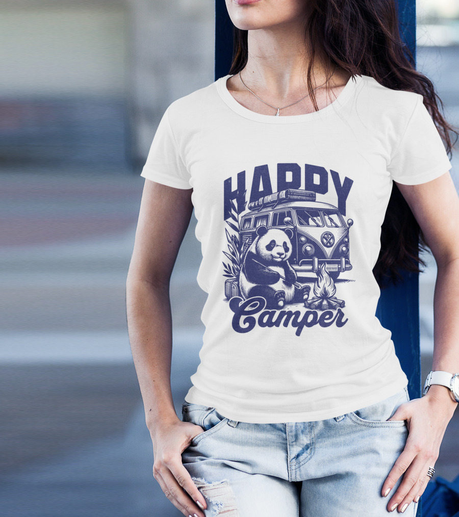 Happy Camper Panda By Van And Campfire Vintage T-Shirt