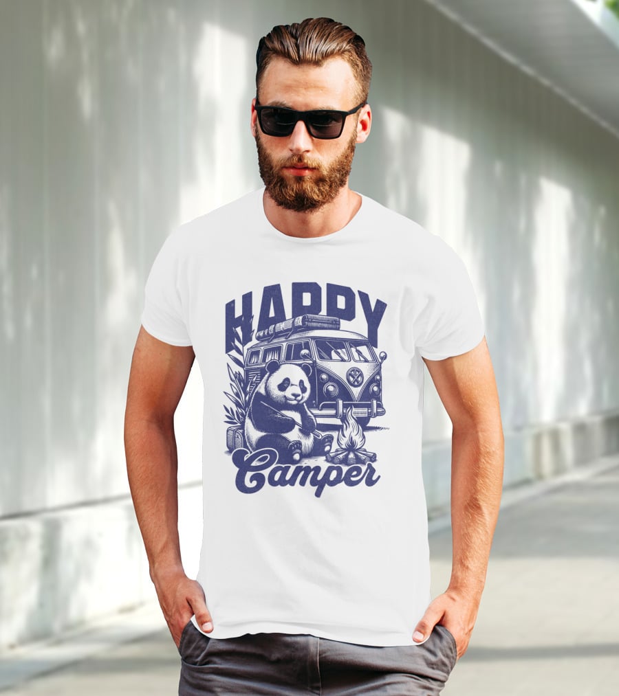 Happy Camper Panda By Van And Campfire Vintage T-Shirt