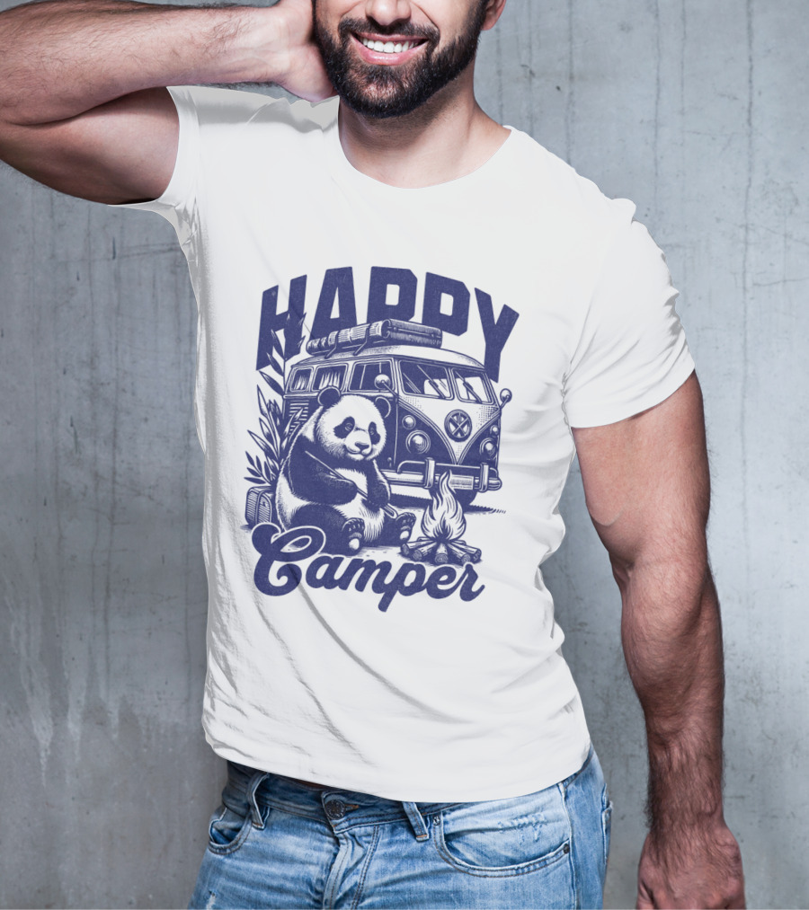 Happy Camper Panda By Van And Campfire Vintage T-Shirt