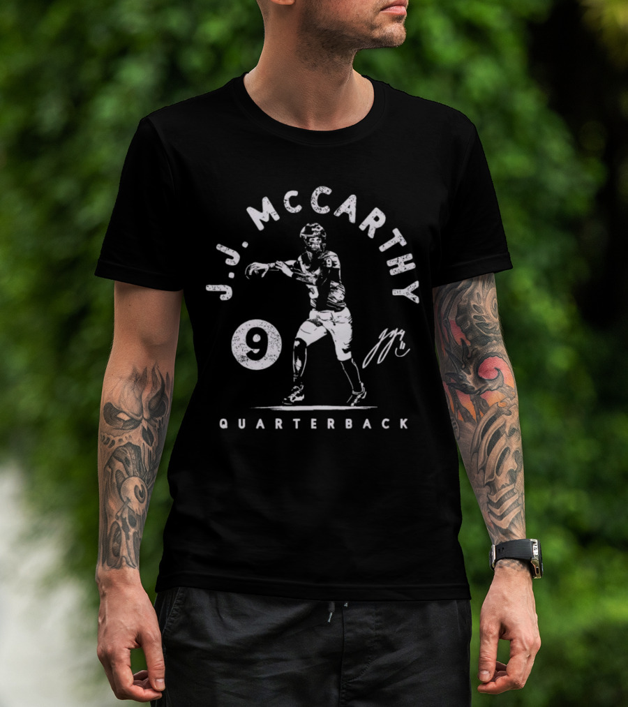 J.J. McCarthy Quarterback 9 Signature Football Player T-Shirt