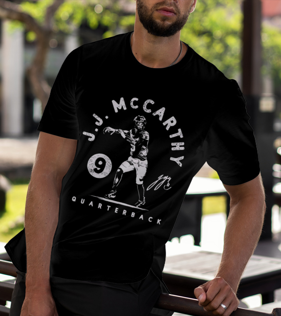J.J. McCarthy Quarterback 9 Signature Football Player T-Shirt