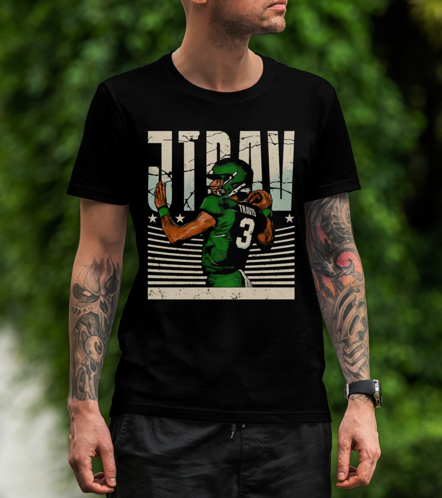 Jordan Travis New York Jets Football Cartoon Graphic Retro Style Football Jersey Number 3 T-Shirt