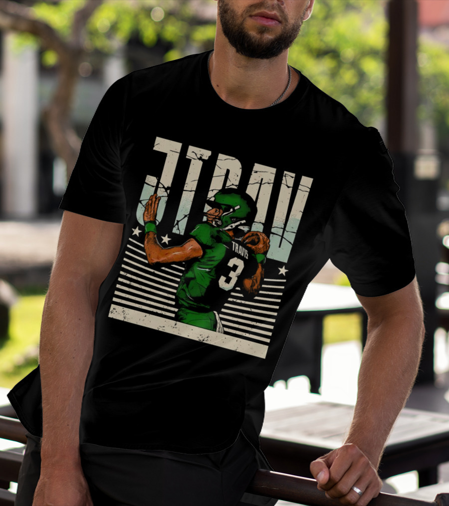 Jordan Travis New York Jets Football Cartoon Graphic Retro Style Football Jersey Number 3 T-Shirt