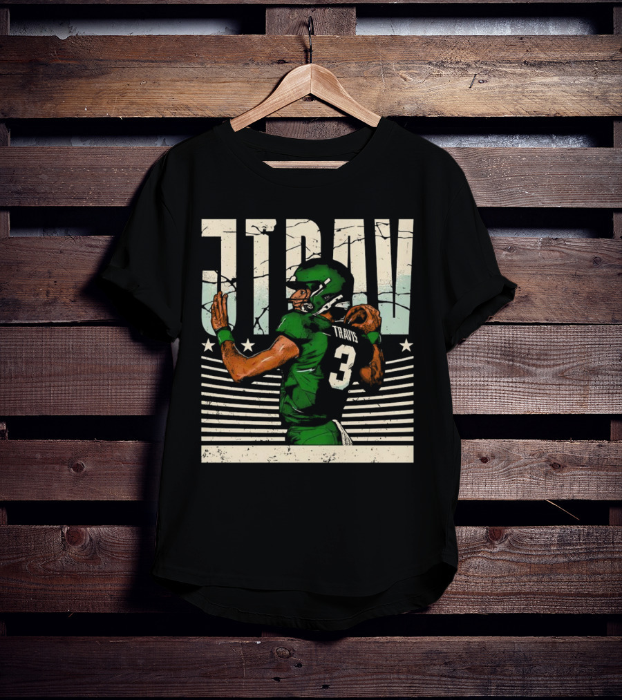 Jordan Travis New York Jets Football Cartoon Graphic Retro Style Football Jersey Number 3 T-Shirt