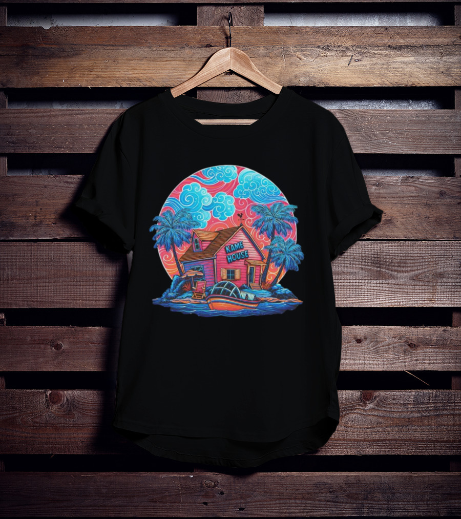 Kame House Vibrant Tropical Island Scene Dragon Ball T-Shirt