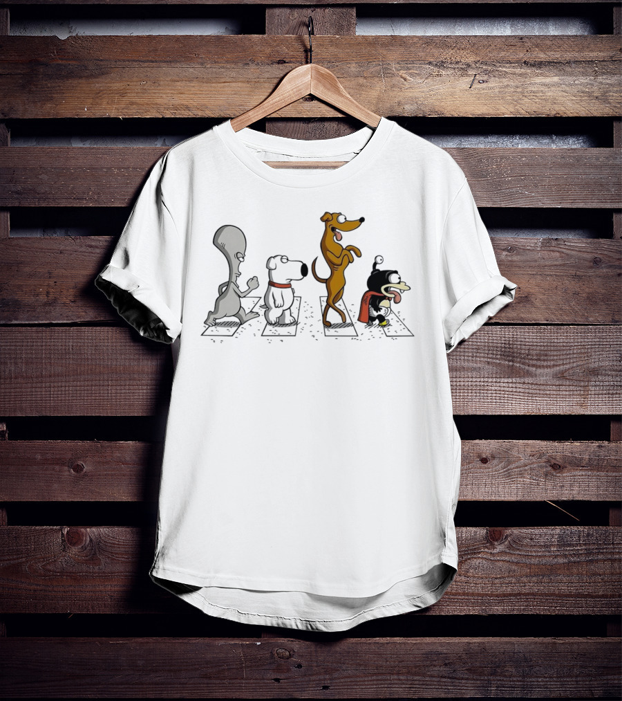Roger Brian Santa’s Little Helper And Nibbler Walking Across Iconic Crosswalk T-Shirt