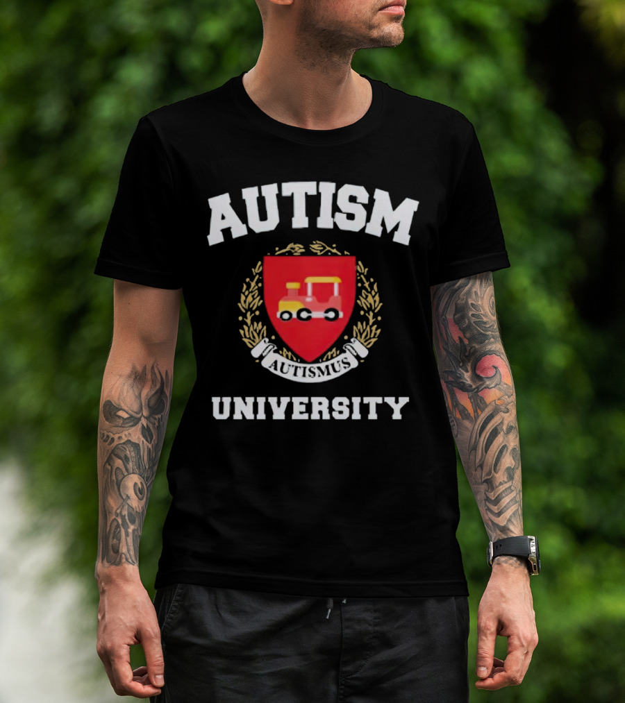 Autismus University Autism Joke Shield With Toy Car Crest T-Shirt
