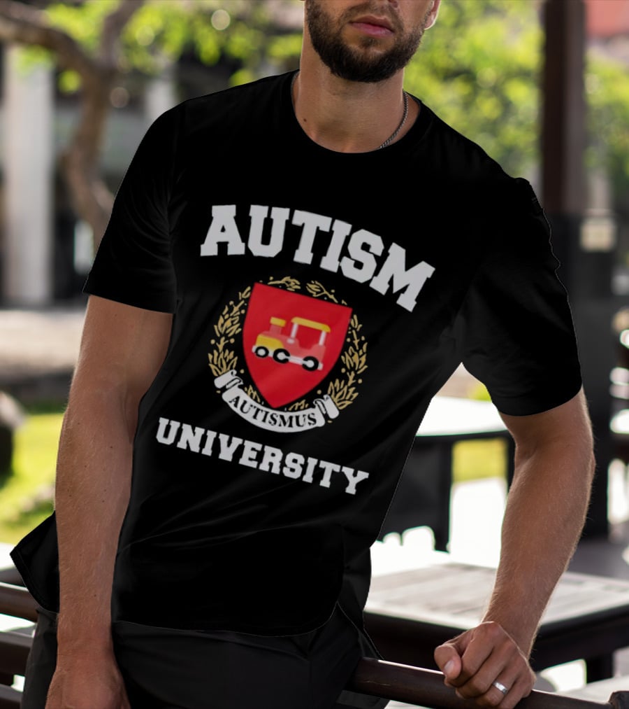 Autismus University Autism Joke Shield With Toy Car Crest T-Shirt