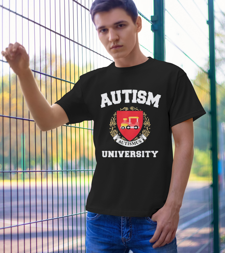 Autismus University Autism Joke Shield With Toy Car Crest T-Shirt