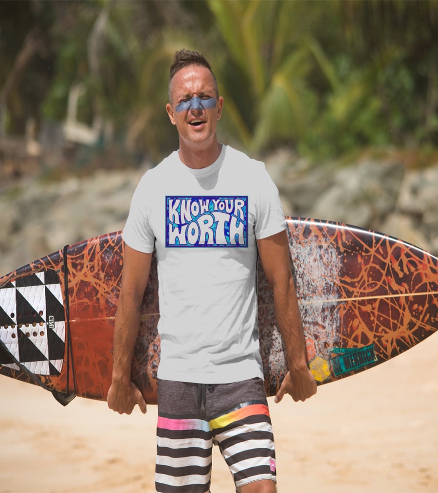 Know Your Worth Blue Abstract T-Shirt