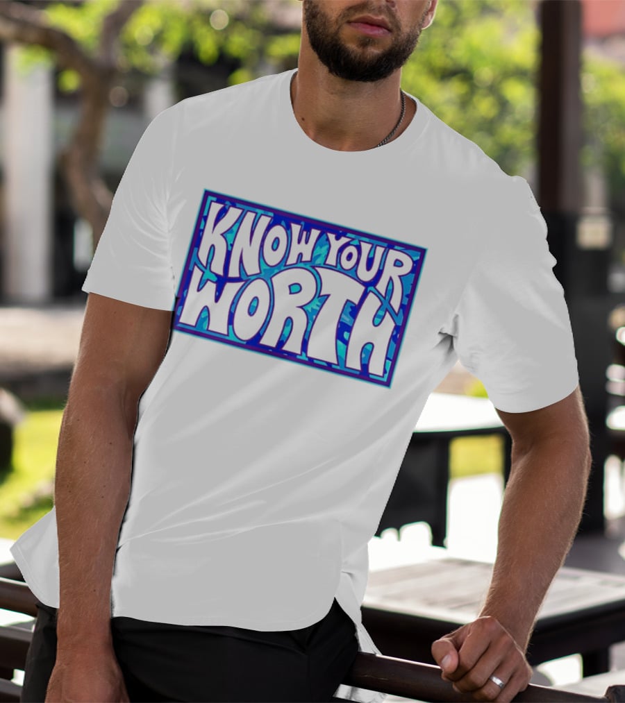 Know Your Worth Blue Abstract T-Shirt