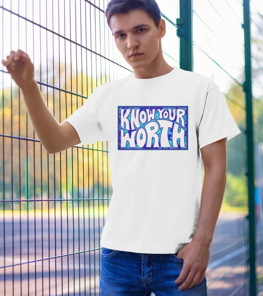 Know Your Worth Blue Abstract T-Shirt