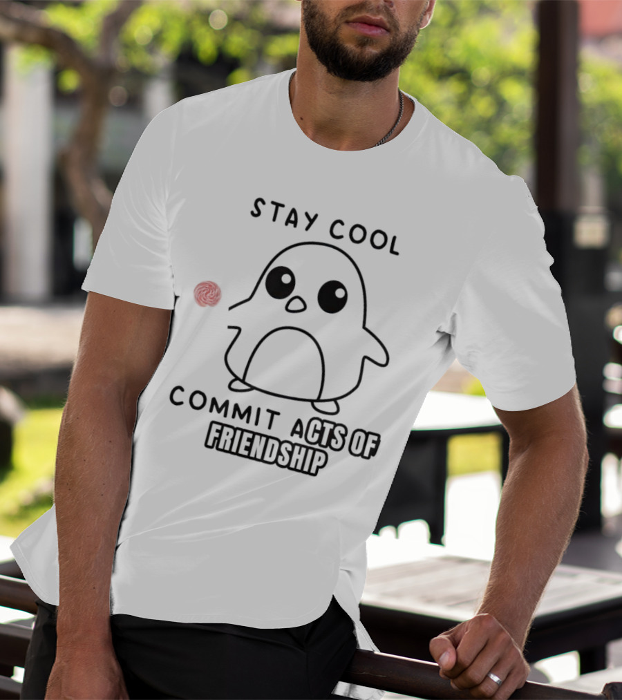Stay Cool Commit Acts Of Friendship Cute Penguin With Red Ball T-Shirt