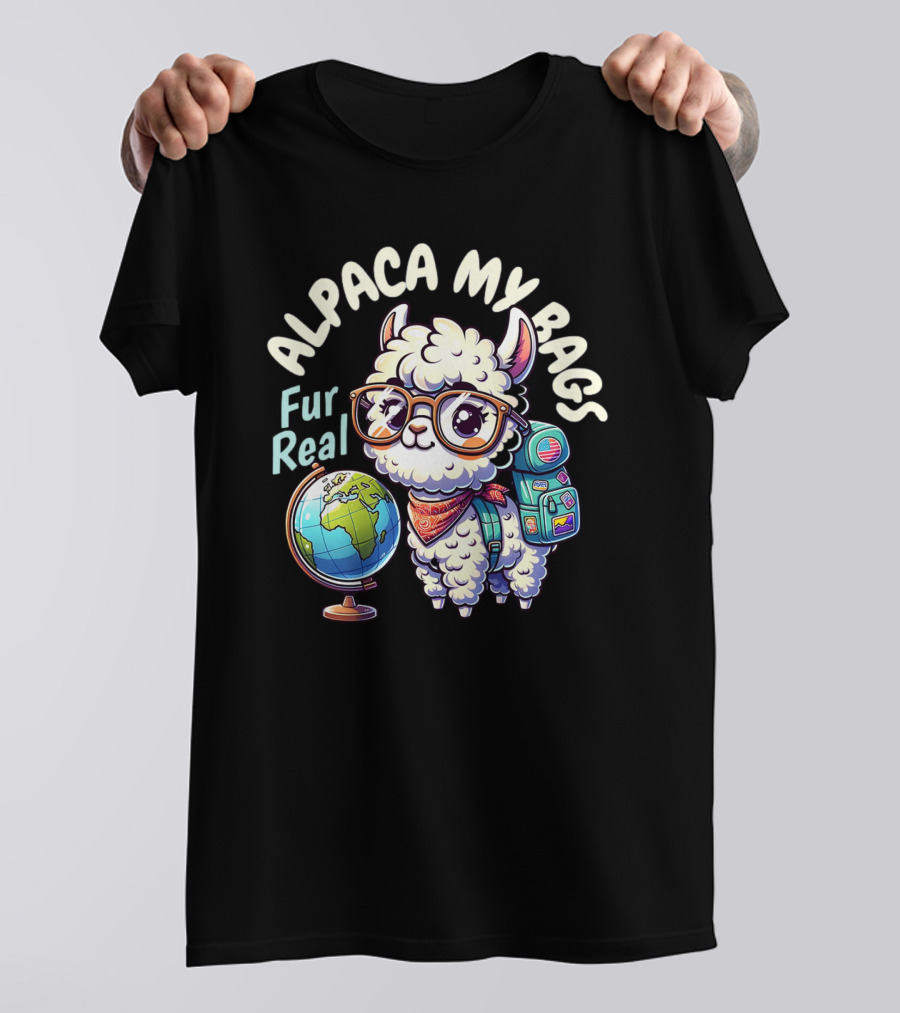 Alpaca My Bags Fur Real Cute Globe Travel Adventure T-Shirt