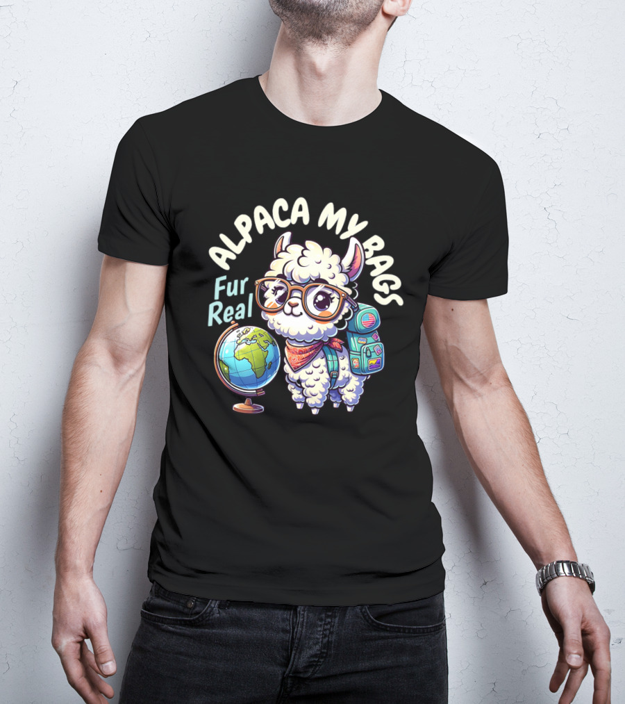 Alpaca My Bags Fur Real Cute Globe Travel Adventure T-Shirt
