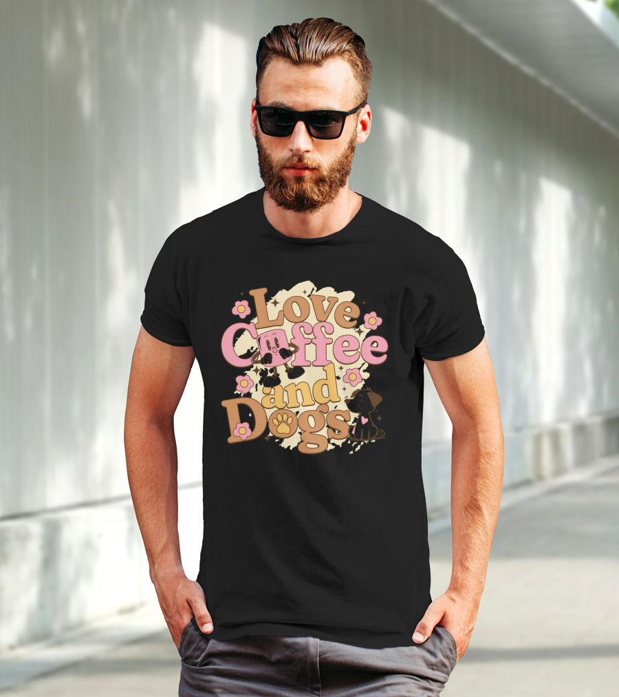 Love Coffee And Dogs Cute Floral Cartoon T-Shirt