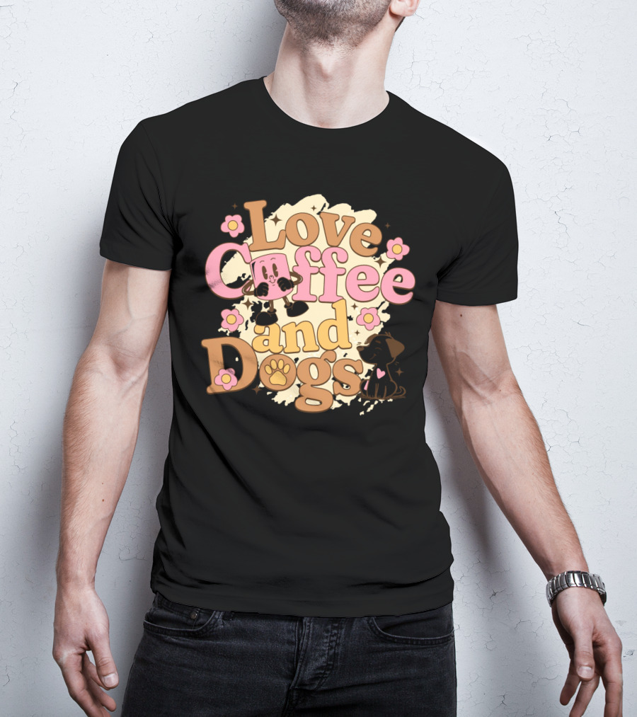 Love Coffee And Dogs Cute Floral Cartoon T-Shirt