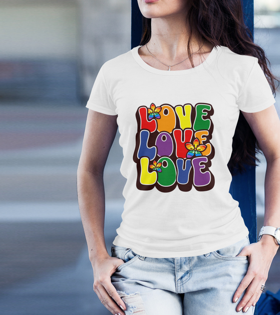LOVE LOVE LOVE Rainbow Pride Flowers T-Shirt