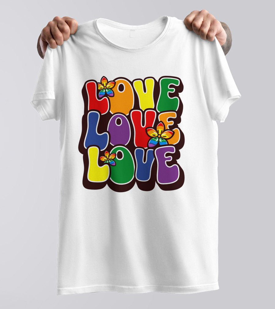 LOVE LOVE LOVE Rainbow Pride Flowers T-Shirt