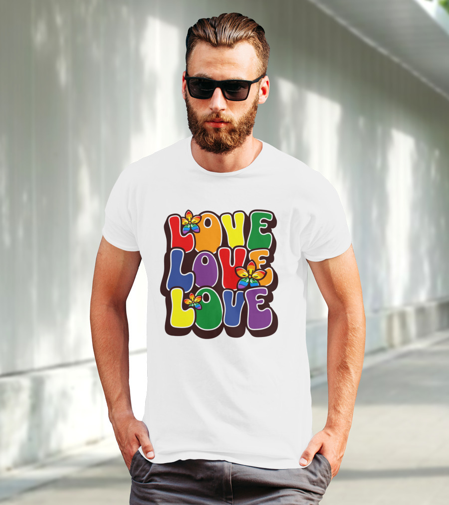 LOVE LOVE LOVE Rainbow Pride Flowers T-Shirt