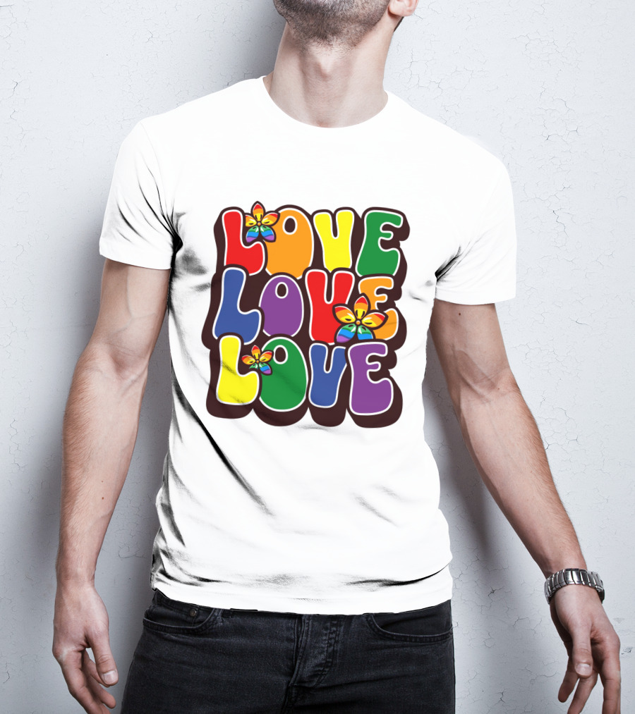 LOVE LOVE LOVE Rainbow Pride Flowers T-Shirt