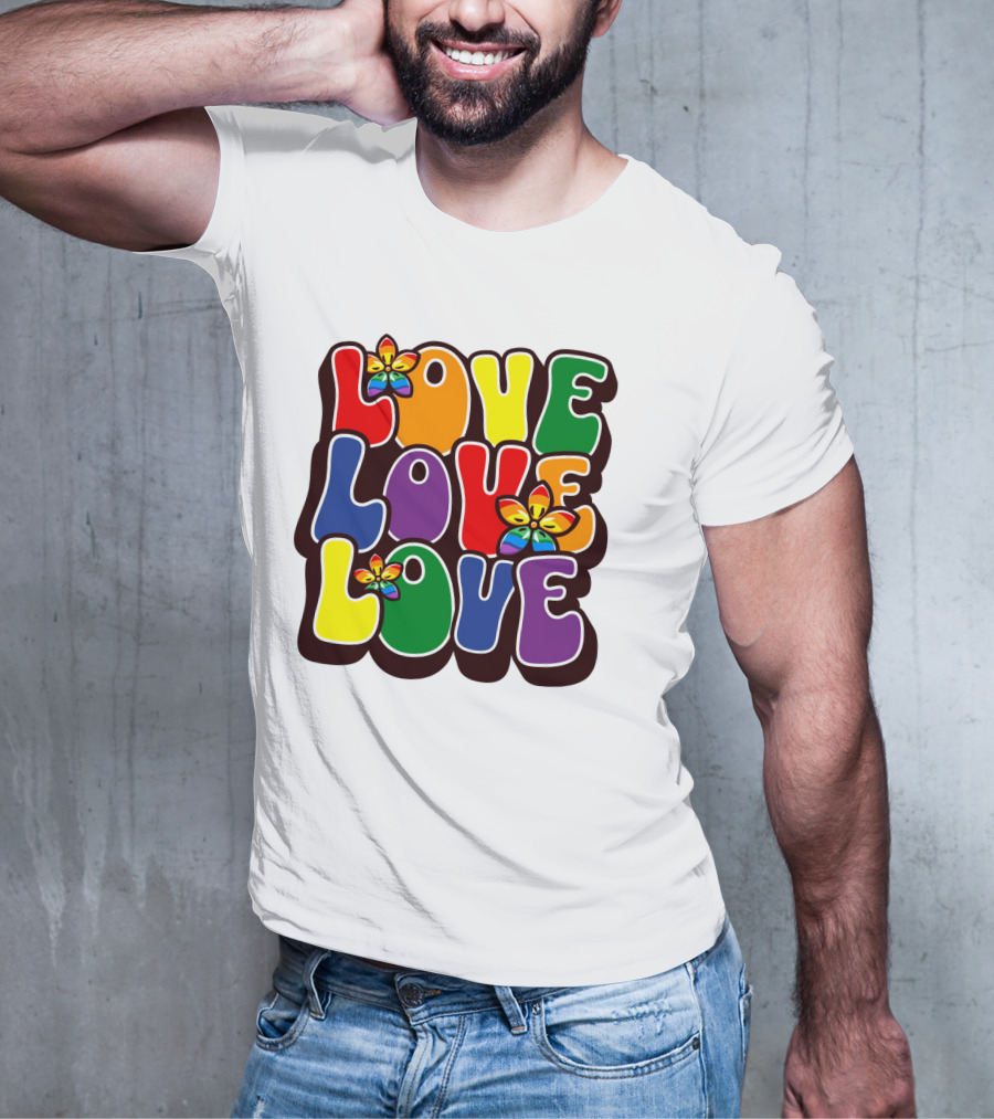 LOVE LOVE LOVE Rainbow Pride Flowers T-Shirt