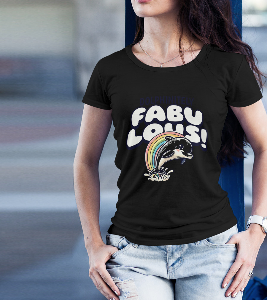 Dolphinitely Fabulous Rainbow Dolphin Splash T-Shirt